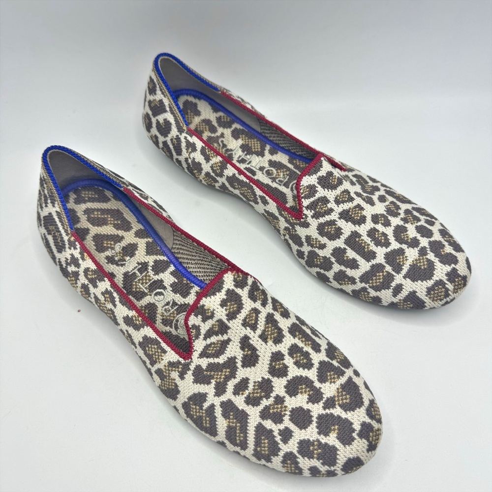 Rothy’s The Loafer Mocha Spot Leopard Animal Print Slip on Shoes Size 7.5